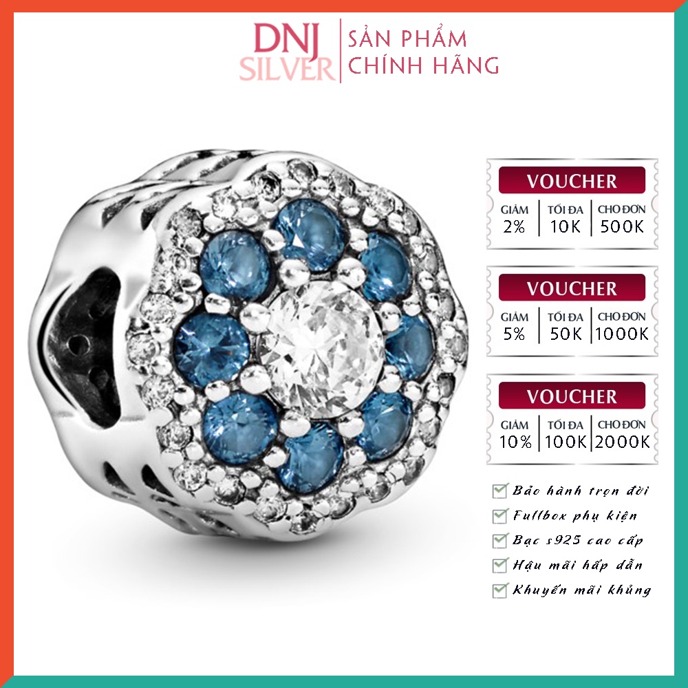 Charm bạc 925 cao cấp, hàng chuẩn bạc - Charm Blue Sparkle Flower thích hợp để mix vòng tay charm - DN187