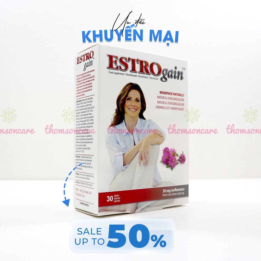 Viên uống cân bằng nội tiết tố Estrogain – Từ Chẽ Ba Đỏ giảm khó chịu tiền mãn kinh, mãn kinh - Nhập khẩu Châu Âu