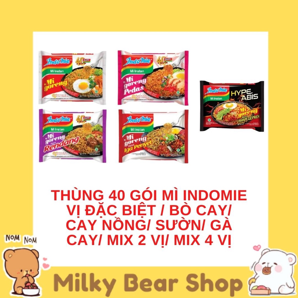 [THÙNG 40 GÓI] Mì xào khô/ mì trộn INDOMIE BÒ CAY/CAY NỒNG/SƯỜN/ĐẶC BIỆT/MIX 4 VỊ/MIX 5 VỊ