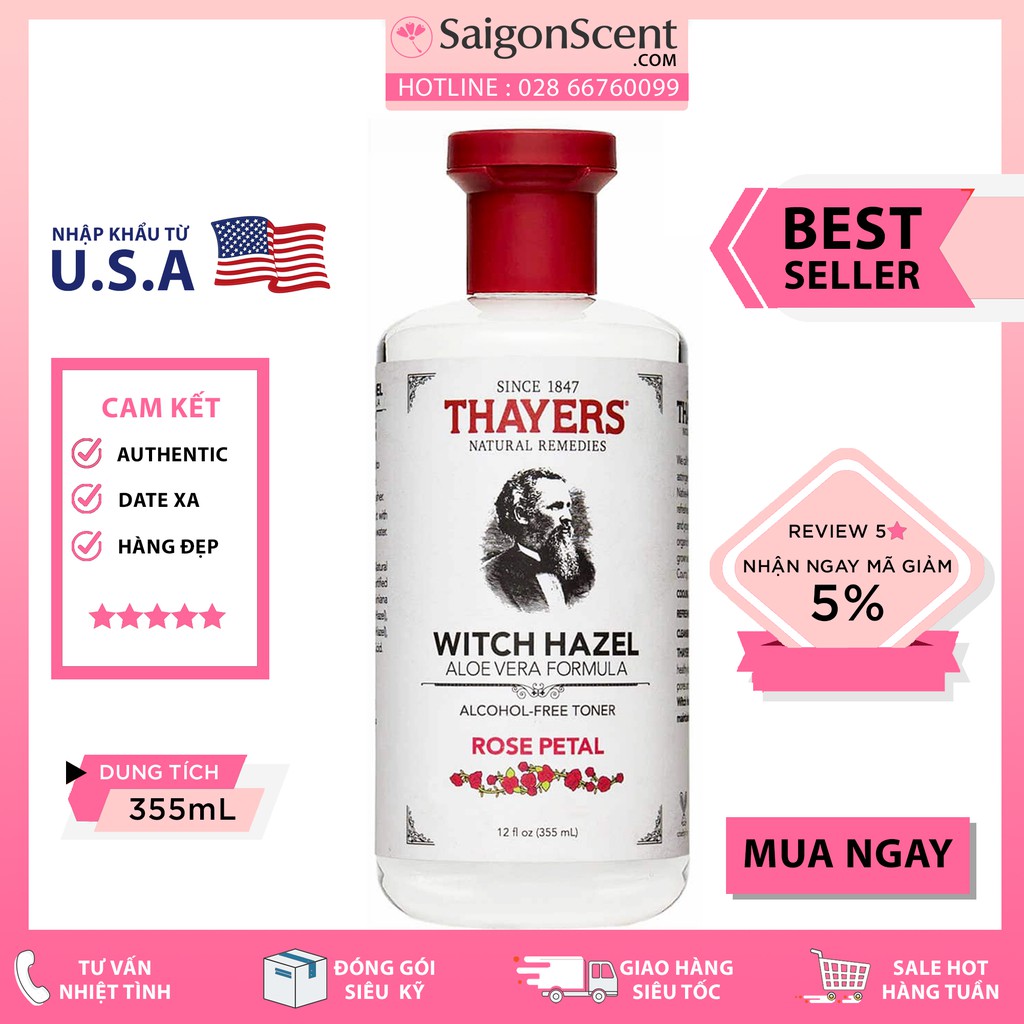 Nước Hoa Hồng Thayers Không cồn Rose Petal Witch Hazel Toner ( 355mL ) | BigBuy360 - bigbuy360.vn