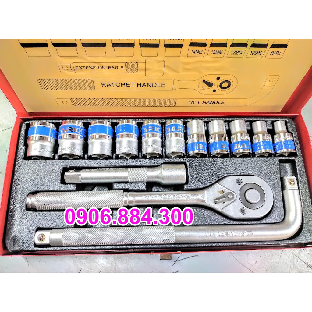 Bộ Tuýp Khẩu 15 Chi Tiết 1/2 Barker 8mm-24mm