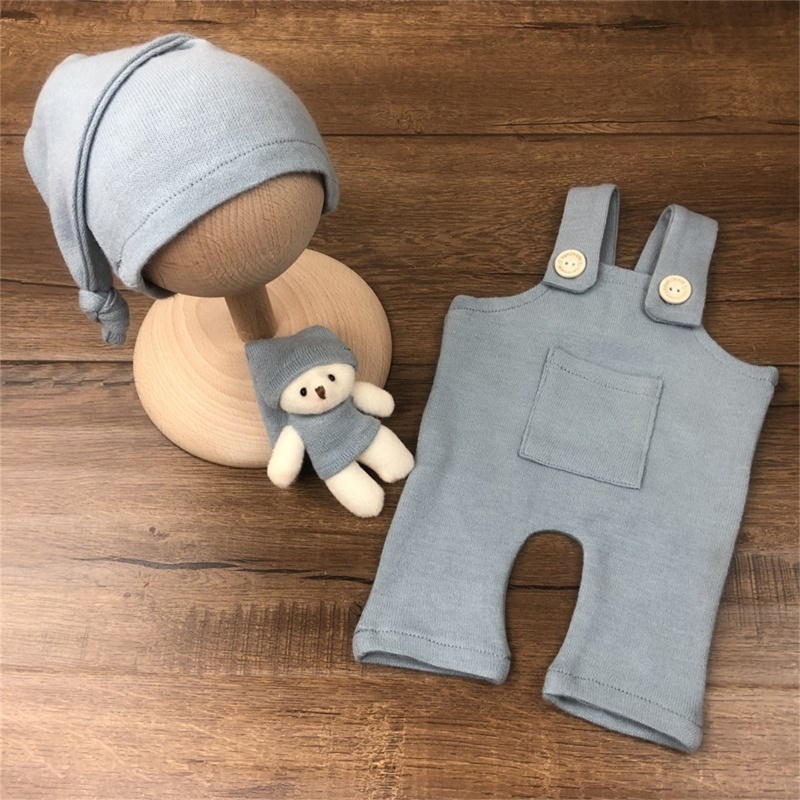 Set Áo Liền Quần + Mũ Hình Gấu Đuôi Dài + Quần Yếm Dùng Làm Đạo Cụ Chụp Ảnh Cho Bé Sơ Sinh