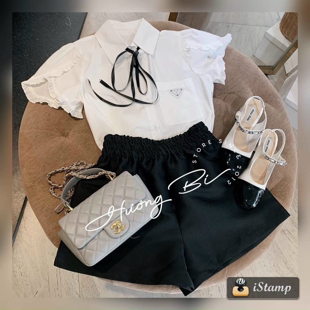 Áo sơ mi cổ nơ tay bèo siêu xinh