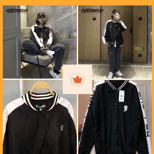 Áo BomBer Sâu EX Phối Tay Trắng, Chất Liệu Gió, Elucia Store
