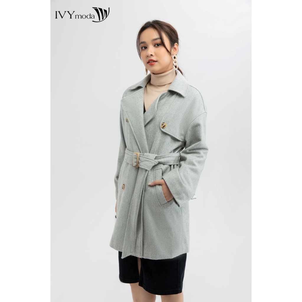 [Mã WABRSB55 giảm 12% đơn 250K] Áo khoác dạ nữ vạt đắp chéo kèm đai MS 71B8431
