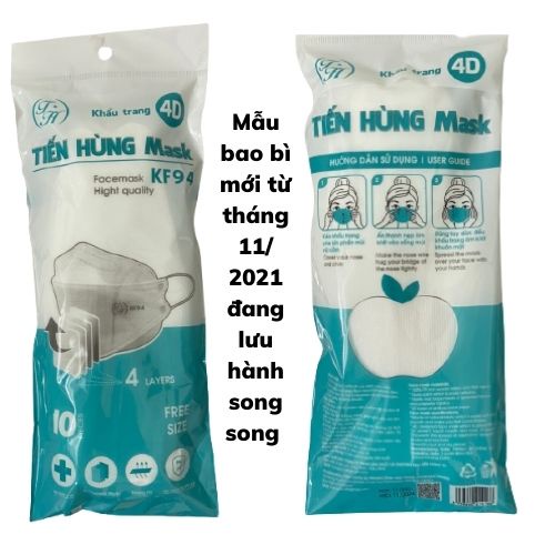 Khẩu trang kf94 , khẩu trang y tế 4D TIẾN HÙNG  (Set 50 chiếc ) kháng khuẩn hàn quốc cao cấp, 4 lớp chống bụi mịn