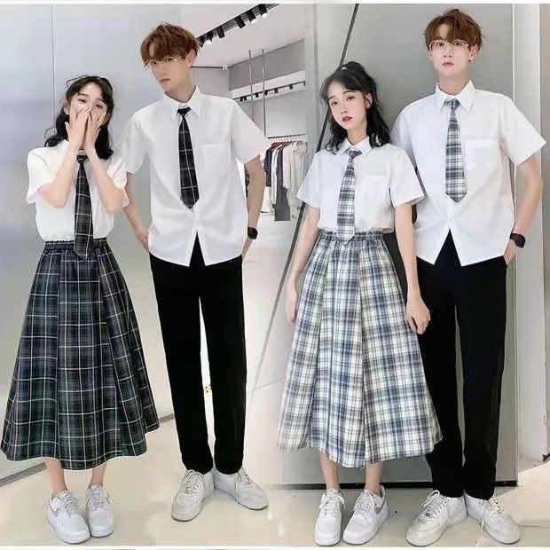 ﹍đồng phục học sinh phù hợp với trường đại Anh phong cách khuôn viên sơ mi trắng tay ngắn xếp ly váy dài ngâm thơ