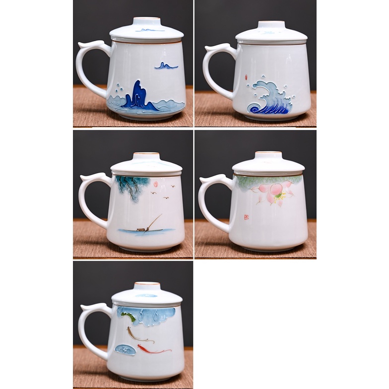 Ly cốc sứ pha trà có lõi lọc và nắp đậy dung tích 430 ml