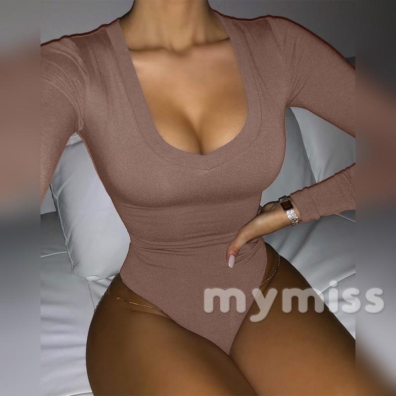 Ctcc- Bộ Đồ Liền Thân Tay Dài Cổ Chữ U Màu Trơn Màu Trơn Dành Cho Nữ Màu Đen/ Kaki/ Xám/ Tan | BigBuy360 - bigbuy360.vn