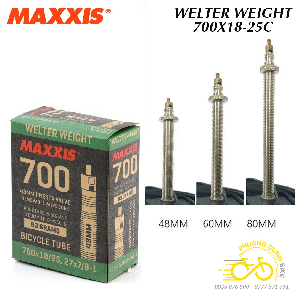 Ruột xe đạp siêu nhẹ MAXXIS Welter Weight 700x18-25C Van Pháp - Van Xe đạp