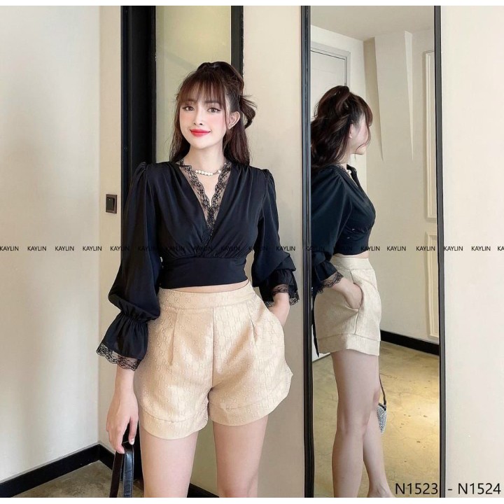 Áo Voan phối Ren dây cột nơ Cam Kết Hàng Y Hình ( Size dưới 55kg )
