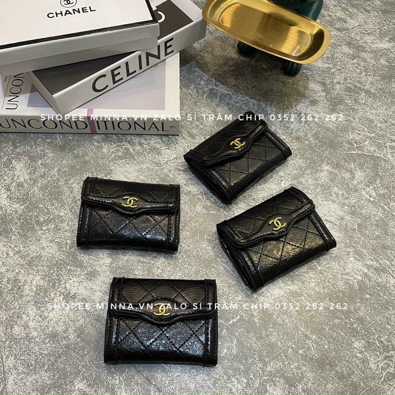 Túi Đeo Chéo Nữ Mini Đẹp Da Bóng Logo Vàng 13cm không vừa điện thoại