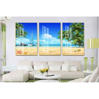 Bộ 3 tấm Tranh treo tường chủ đề biển và đại dương trang trí phòng khách