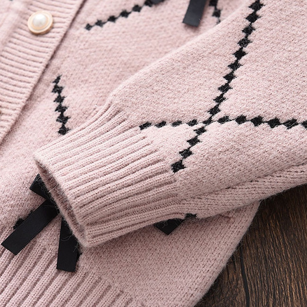 BEAR LEADER Bộ Áo Khoác Cardigan Đính Nơ + Quần Dài Thời Trang Thu Đông Cho Bé Gái 2-6 Tuổi