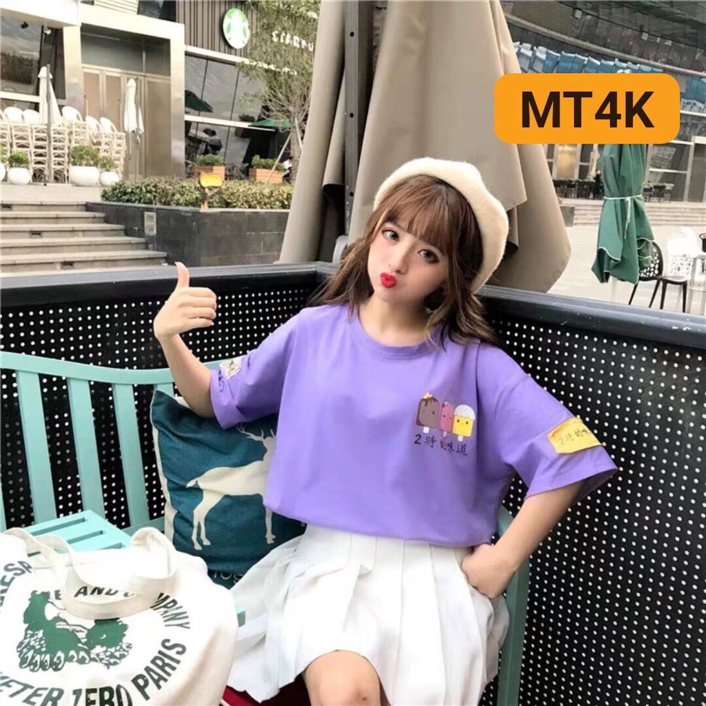 Áo phông, áo thun nam nữ form rộng tay lỡ Unisex 2 2 2 Cream Từ 50-70kg