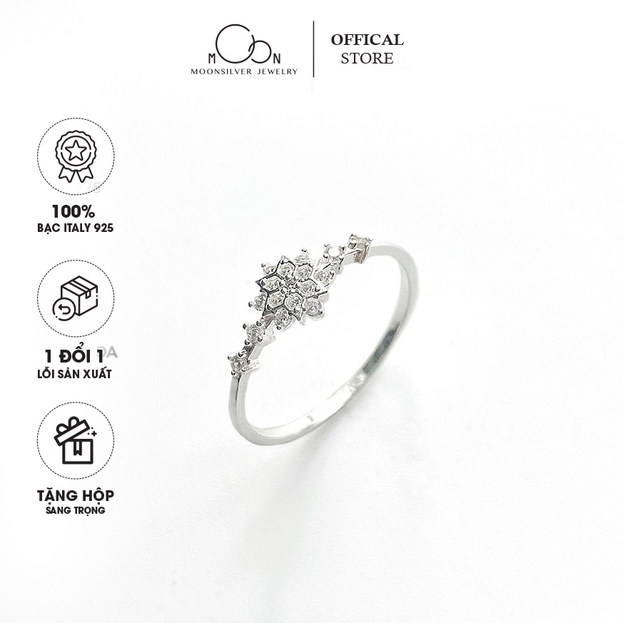 Nhẫn bạc nữ Moonsilver, nhẫn bạc hoa tuyết nạm đá nhỏ xinh xắn sang trọng
