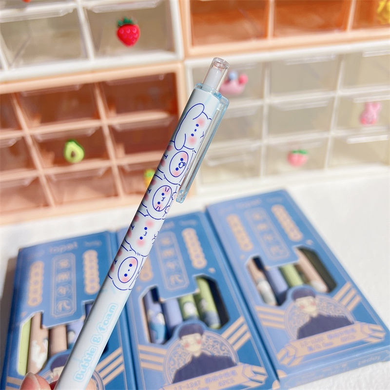 Set 6 Bút Bi Mực Gel Màu Đen/Xanh Dương Phong Cách Hàn Quốc Chất Lượng Cao
