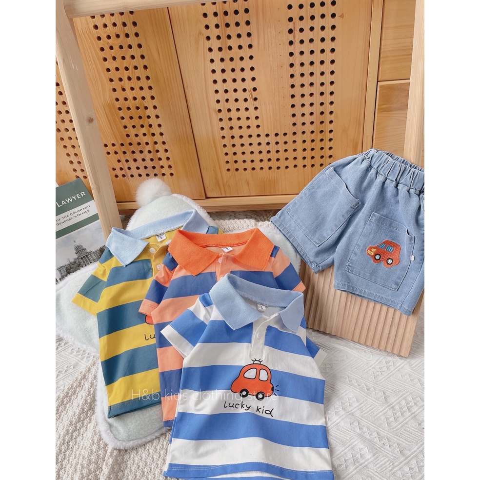 [Video thật] Sét bé trai công tử, áo thun kẻ quần jean phong cách Hàn Quốc cực yêu (8-22kg)