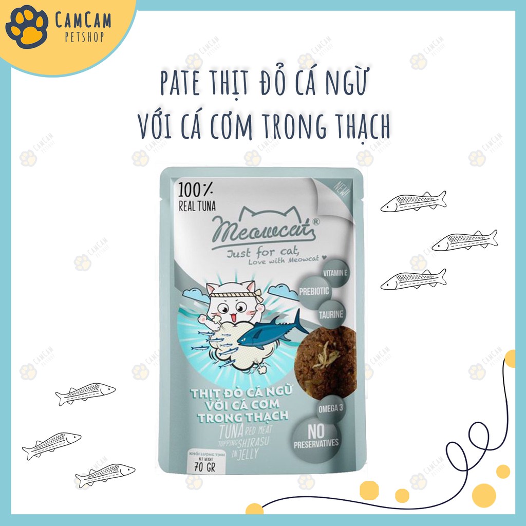 Pate cho mèo Meowcat Gói 70gr - Thức ăn cho mèo dạng thạch với thành phần chính cá ngừ và đa dạng nhân thơm ngon