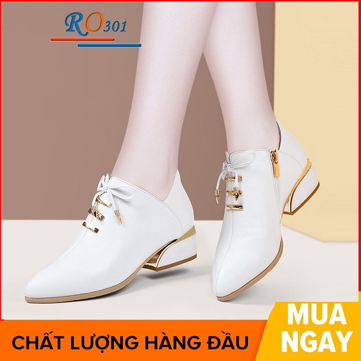 Giày boot nữ cổ thấp 4 phân hai màu đen trắng hàng hiệu rosata ro301