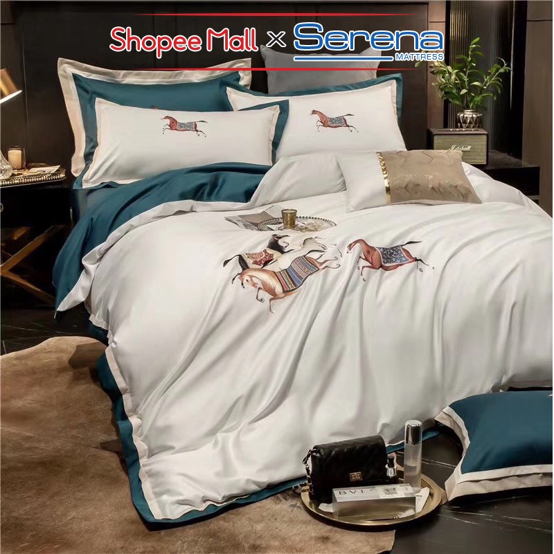 Bộ Vỏ Chăn Ga Gối 5 Món Tencel 80S SERENA Chính Hãng Set Combo Ra Drap Gối Đệm Nệm Trải Giường Trần Bông Cao Cấp