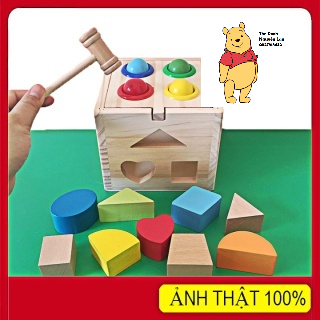 Hộp Thả Hình Khối Bằng Gỗ Kèm Đập Bóng, Đồ Chơi Gỗ Thông Minh Cho Bé