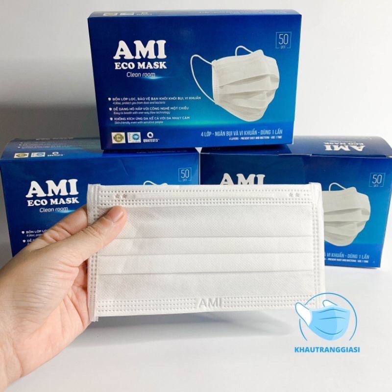 Tặng 2 khẩu trang y tế 4 lớp có lôgo chuẩn hiệu Ami
