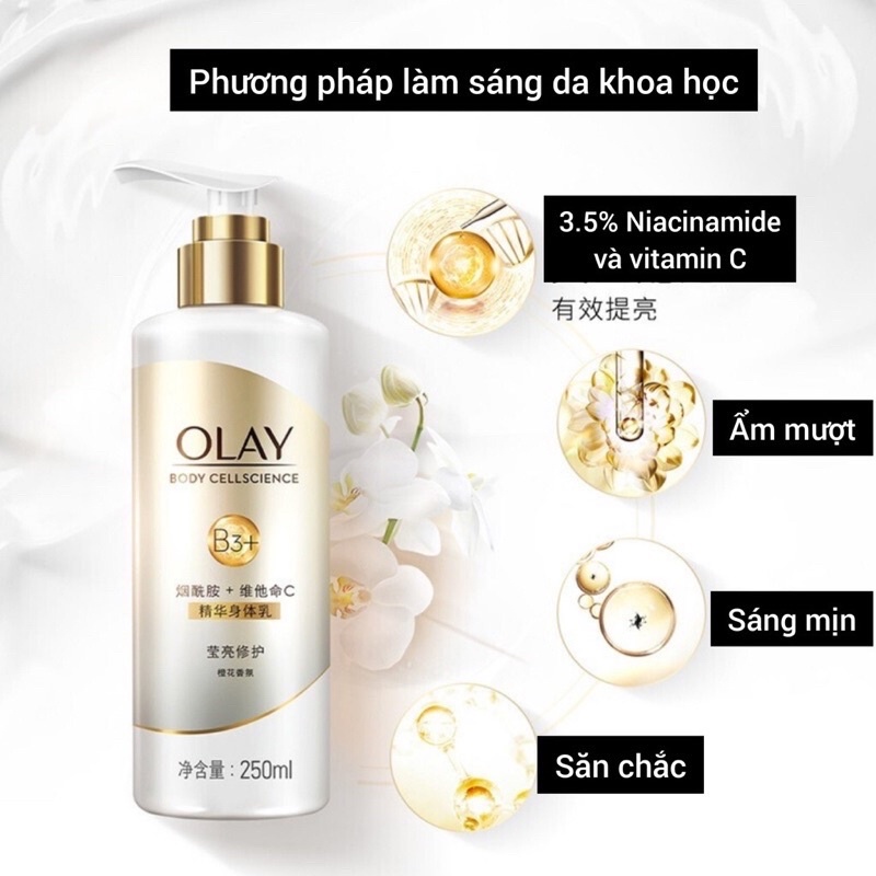 Dưỡng thể OLAY B3+ Body Cellscience Super Bright Glow Optic Whitening cao cấp dưỡng ẩm trắng da 70ml/210ml