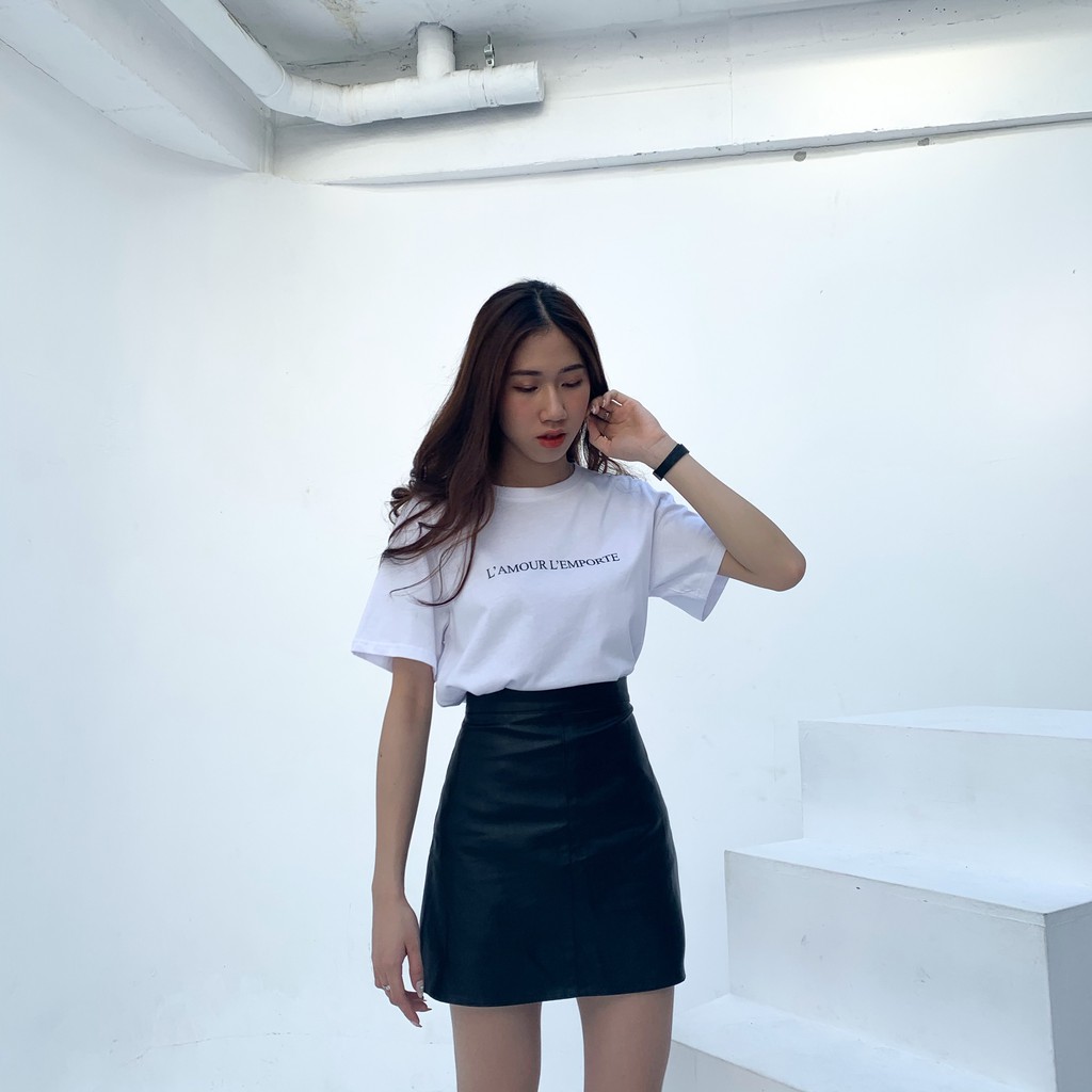 LEATHER SKIRT + AMOUR TEE