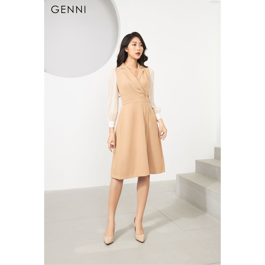 [Mã FAMALLT5 giảm 15% đơn 150k] Đầm phối tơ cổ vest GV013 - Genni | BigBuy360 - bigbuy360.vn
