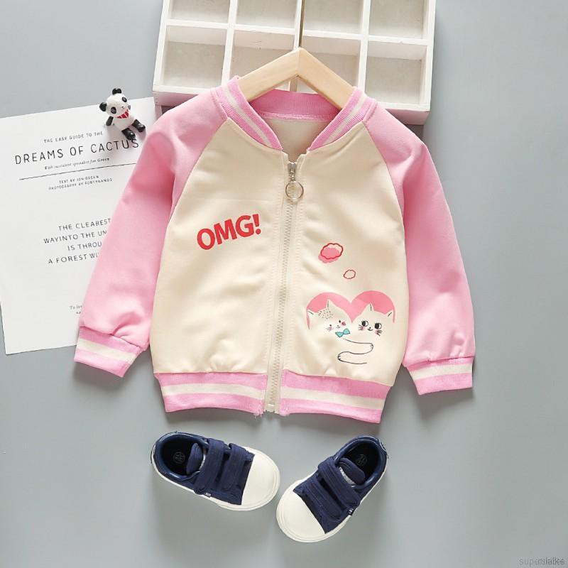 Áo Khoác Cardigan Tay Dài Khoá Kéo Hoạ Tiết Hoạt Hình Cho Bé Gái 1-8 Tuổi