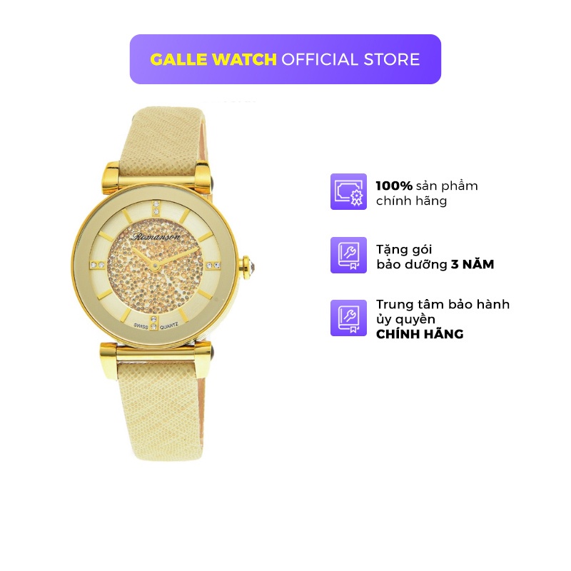 Đồng hồ Romanson Watch RL6A29LGGD mặt nhỏ đính đá máy Thụy Sĩ kính chống xước dây da cao cấp chính hãng