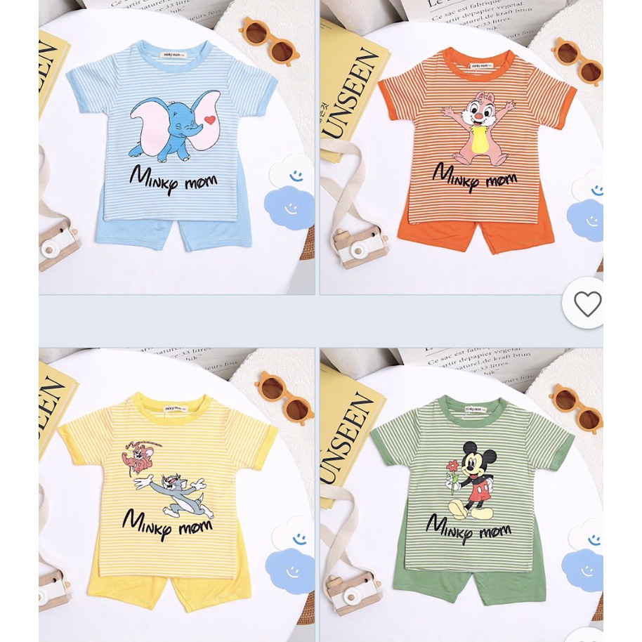 ( Loại 1) Bộ cộc tay sọc dệt Minky Mom cho bé