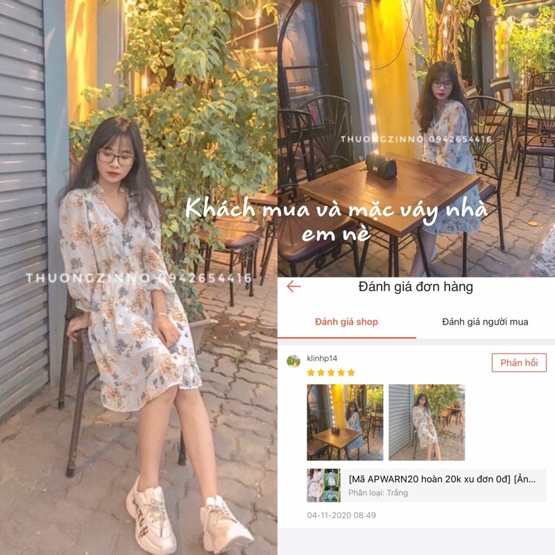 Váy hoa vintage Quảng Châu đẹp nhẹ nhàng Đầm hoa nhí Hàn Quốc 2 lớp