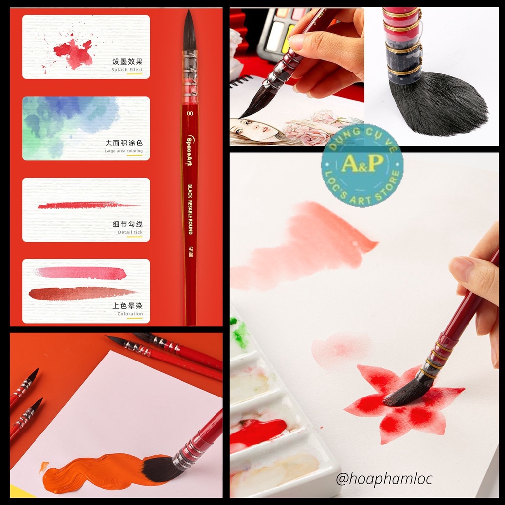 [Lộc's Art Store] Cọ MOP Vẽ Màu Nước Lông Chồn Space Art SP300