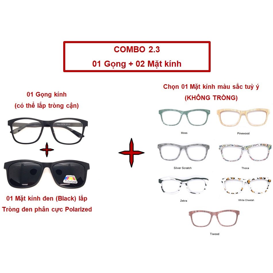 COMBO2.3❤️GỌNG+2 MẶT KÍNH❤️Mắt kính Custumeye❤️Kính mát cận râm thời trang nam nữ nhiều màu gọng vuông tròn Hot Trend