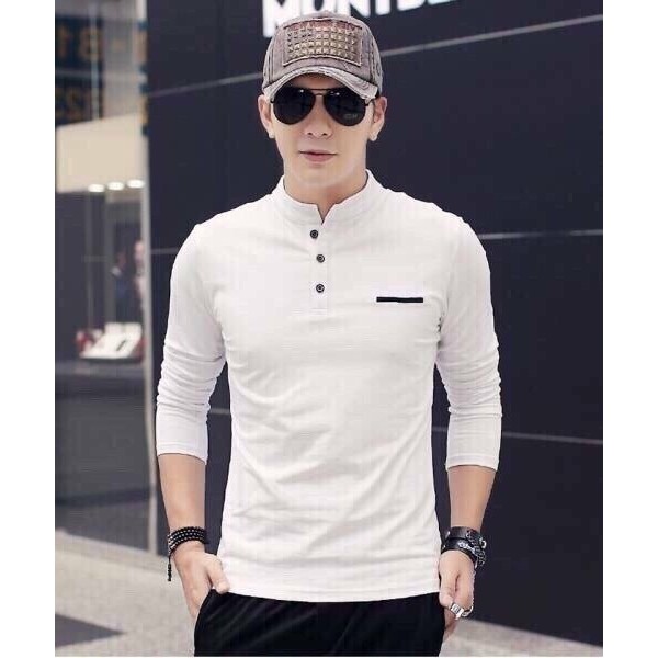 ÁO THUN NAM DÀI TAY PHỐI NÚT CỔ COTTON CO GIÃN