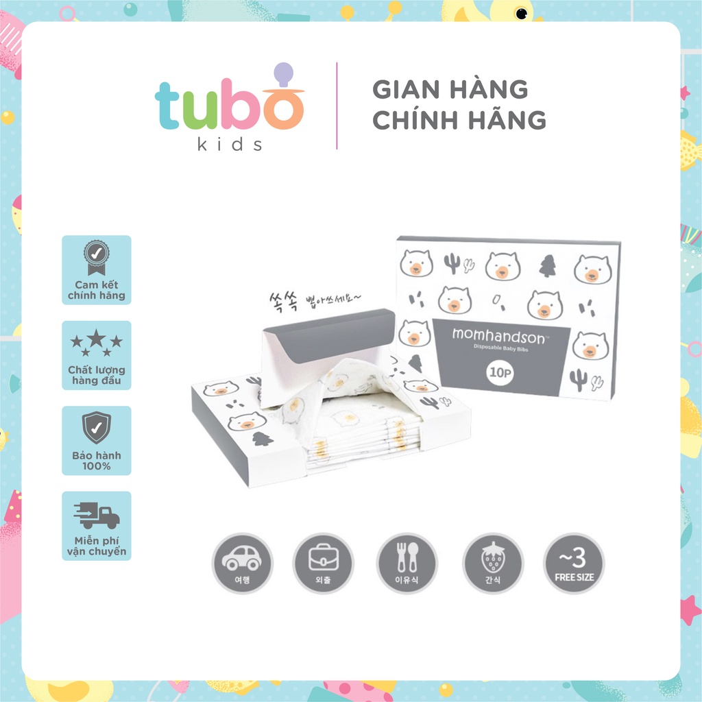 Yếm Giấy Ăn Dặm Dùng 1 Lần Cho Bé Chống Thấm Momhandson Hàn Quốc Cao Cấp Vệ Sinh