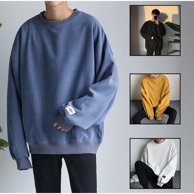 Áo Nỉ Trơn Dài Tay Cổ Tròn Nam Nữ Unisex Kiểu Dáng Basic Bo Gấu Thời Trang Mixxstore TOP NAM 206V1