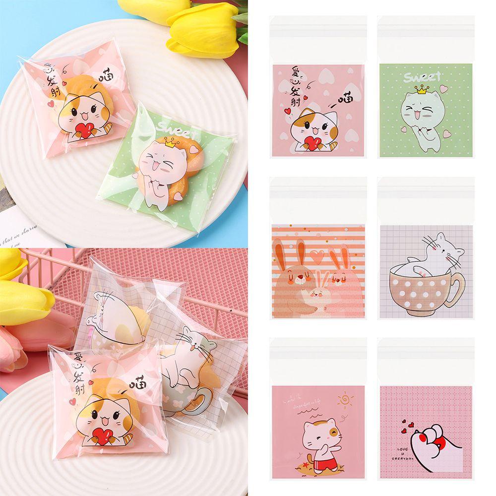 100 Túi Đựng Kẹo Hình Mèo Dễ Thương Kích Thước 7x7cm