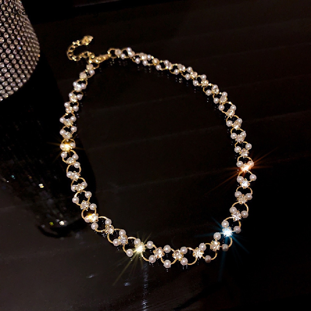 Vòng cổ Choker Hàn Quốc Dát Đá Ngọc Trai Thời Trang Mới Cho Nữ EN