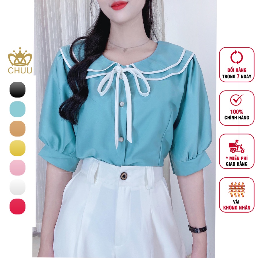 Áo sơ mi công sở nữ cổ bèo 2 tầng tay phồng CHUU A6747