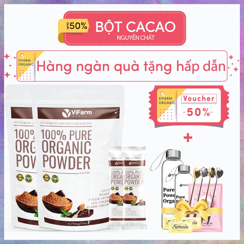 Bột Ca Cao Nguyên Chất 100% 50g, Bột Cacao không đường, Hỗ Trợ Giảm Cân, Ăn Kiêng