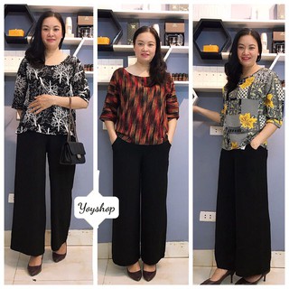 Bộ đồ Trung niên cho Bà cho Mẹ - Áo lụa hàn châu Quần tơ đũi Cao Cấp