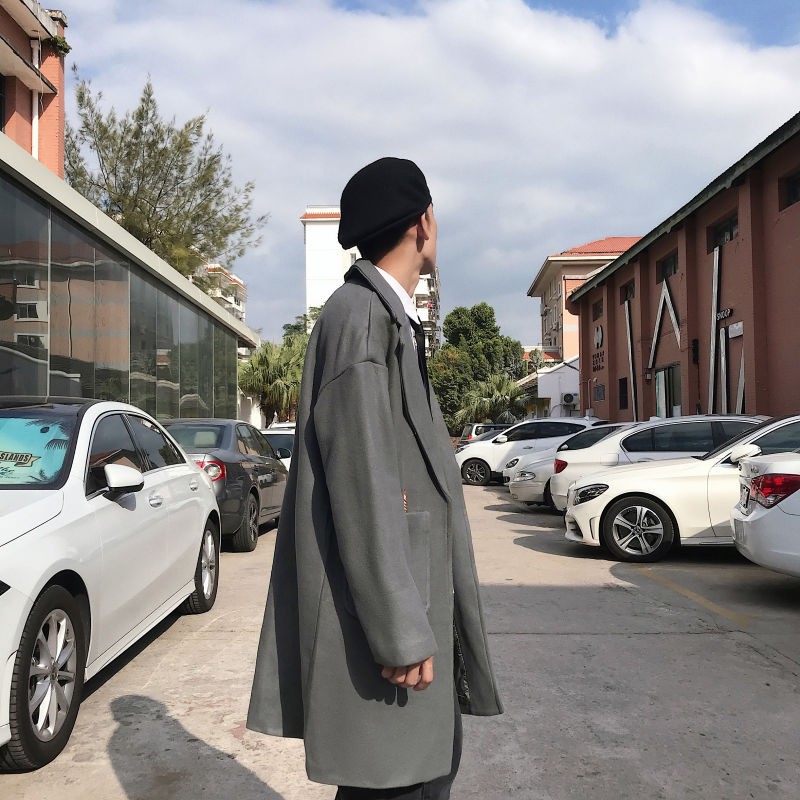 Wool Coat Áo khoác len nam dáng dài mèo Hàn Quốc gió đội đầu