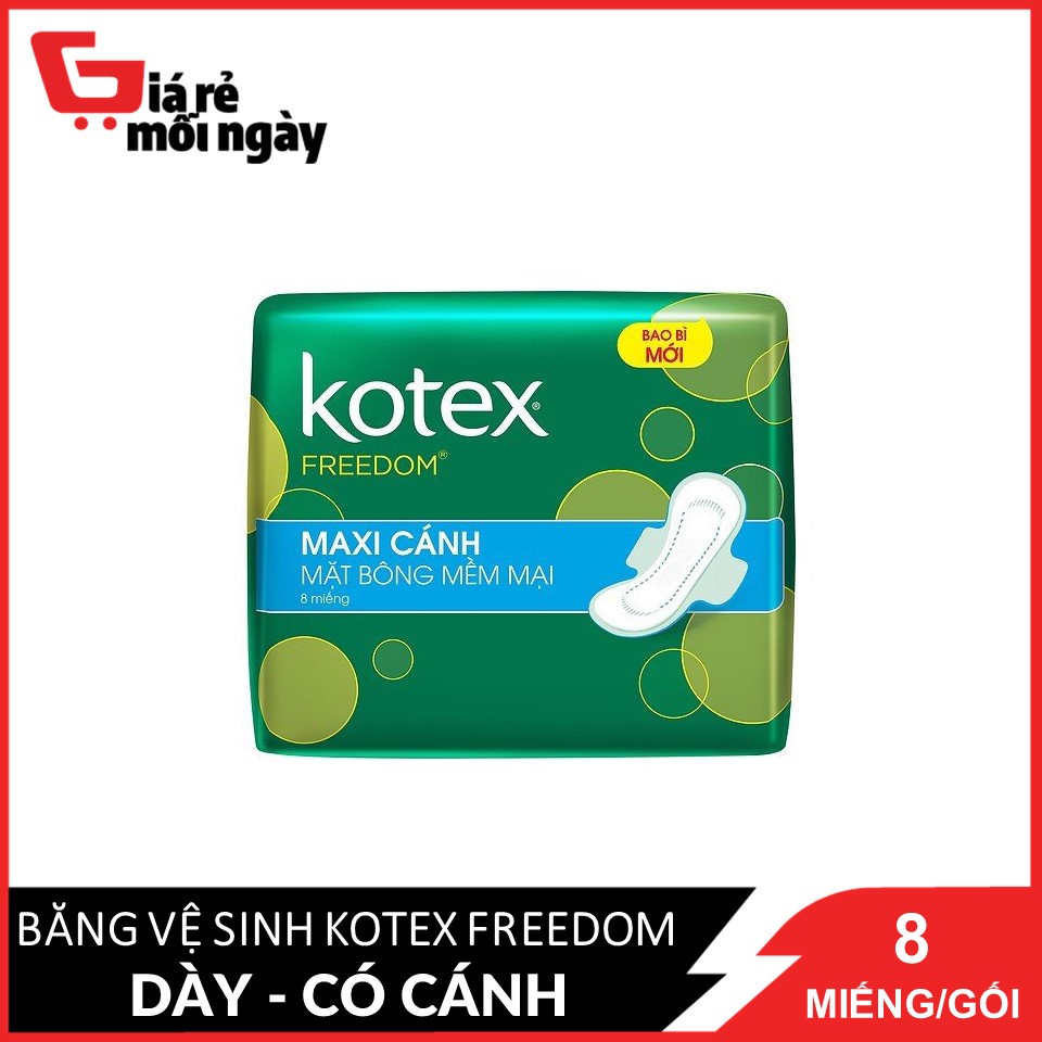 Băng Vệ Sinh Maxi 23cm Kotex FreeDom Mặt Bông Mềm Mại 8 miếng