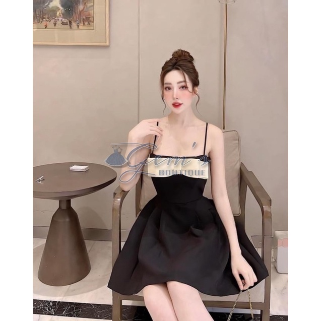 VÁY ĐẦM 2 DÂY DÁNG XOÈ XẾP LY NƠ NGỰC