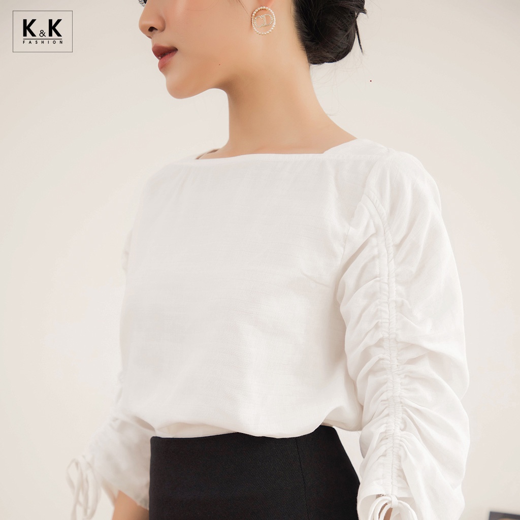Áo Trắng Kiểu Cổ Tròn Tay Dài K&amp;K Fashion ASM06-37 Chất Liệu Cotton Linen