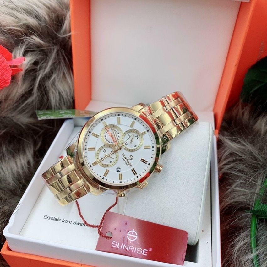 Đồng Hồ Nam SUNRISE DM755SWA Chronograph 6 Kim Vàng Mặt Trắng Authentic