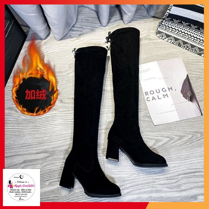 Boots Đùi 💌 BIG SIZE 💌Dáng Basic Mũi Nhọn Gót 7 Phân Da Lộn Da Mịn Có Hình Thật | BigBuy360 - bigbuy360.vn